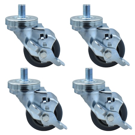 Bk Resources 3-inch Threaded Stem Casters, Gray Rubber Wheels, Top Lock Brake, 300lb Capacity, 4PK 3SBR-5ST-GR-PS4